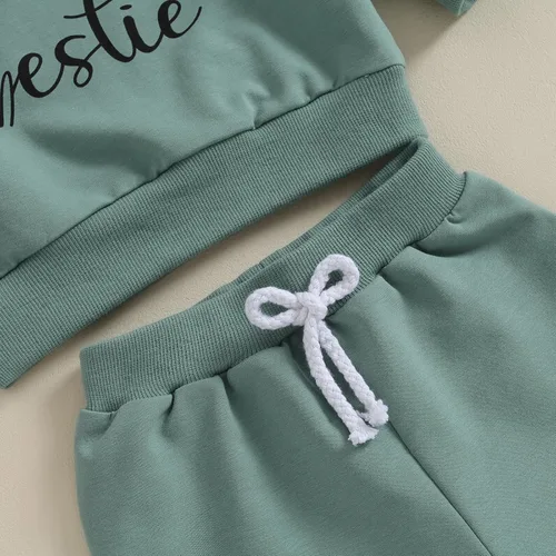 Vista 7 de Ursobutegl Conjunto de sudadera de manga larga con estampado de letras para niña pequeña, conjunto de sudadera de manga larga para otoño e invierno
