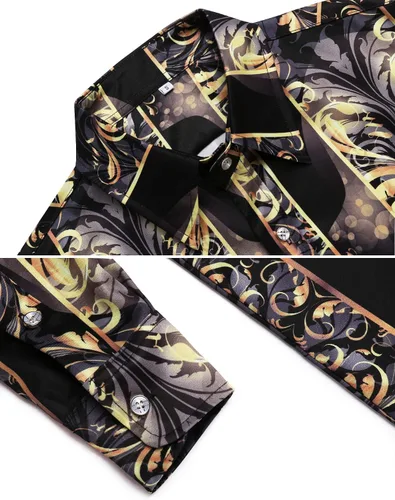 Vista 4 de Pacinoble - Camisa de vestir de manga larga para hombre, diseño de lujo, moderna y estampada.