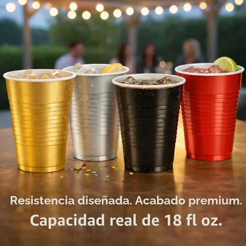 Vista 2 de Hanna K. Signature - Vasos desechables de plástico para fiestas, resistentes de 18 onzas, 50 unidades Negro