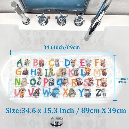 Vista 7 de BOPPIE Tapete de baño antideslizante para bañera para niños, tapete de baño antideslizante para bañera, tapete de baño XL grande, 35 x 15 pulgadas