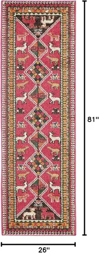 Vista 2 de Unique Loom Sedona Collection Southwestern, borde, sobreteñida, animales, tribal, alfombra de área abstracta, 2 pies 2 pulgadas x 6 pies 7 pulgadas