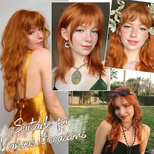 Vista 4 de BARSDAR Flequillo postizo de pelo humano real - Flequillo postizo 100% pelo humano para mujeres - Extensiones de flequillo ondulado castaño rojizo