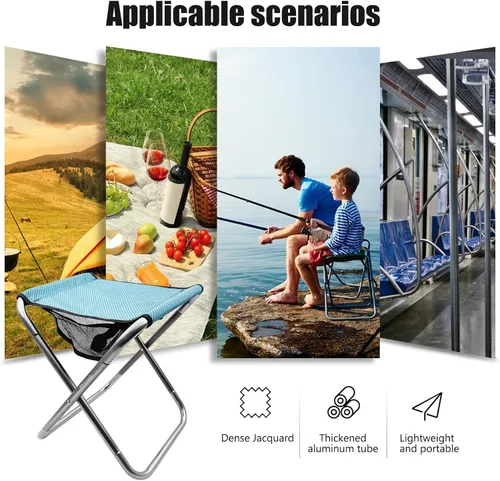 Vista 9 de Taburete Plegable Portátil, Taburete de Camping Tamaño Mini Portátil (Azul Grande)
