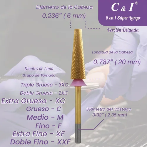 Vista 6 de C&I - Broca de uñas 5 en 1, súper larga, delgada, Efile, broca profesional para uñas de extensión, polvo acrílico, gel duro, removedor de cutículas