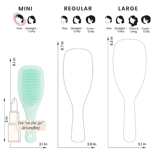 Vista 9 de Tangle Teezer Cepillo desenredante fino y frágil, elimina nudos y reduce la rotura, grande y tamaño de viaje, azul y menta