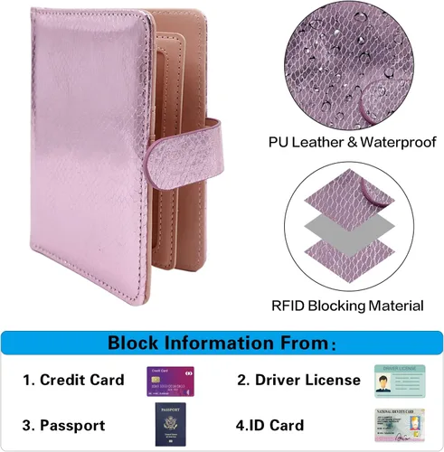 Vista 4 de Cnycmy Soporte para pasaporte y tarjetero de vacunación, para mujer, soporte para pasaporte RFID con ranura para tarjeta de vacuna, impermeable