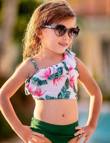 Vista 5 de Arshiner Traje de baño para niñas con volantes y volantes estampados de dos piezas