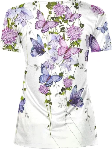 Vista 4 de SMIDOW Womens Tunic Tops Trendy Vintage Boho Shirts Short Sleeve Notch v Neck t-Shirt 2023 Casual Summer Blouse Empire Waist