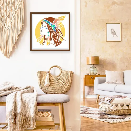 Vista 5 de FINGERINSPIRE Plantillas de pintura para mujeres nativas americanas de 11.8 x 11.8 pulgadas, plantillas de plástico para dibujo tribal, manualidades