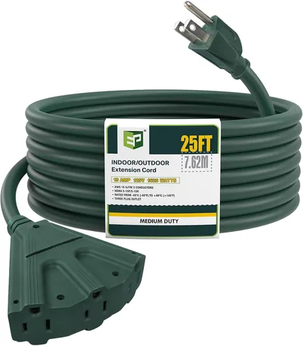 Vista 33 de EP Cable de extensión para exteriores de 6 pies, 16/3 SJTW, 3 tomas de corriente eléctrica, negro Enchufe a tierra de 3 puntas, para luces