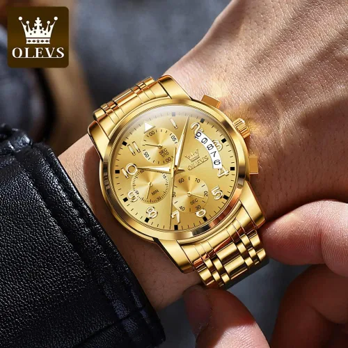 Vista 7 de OLEVS Reloj de pulsera ajustable de acero inoxidable impermeable para hombre, reloj analógico de cuarzo para hombre, moda de negocios, clásico