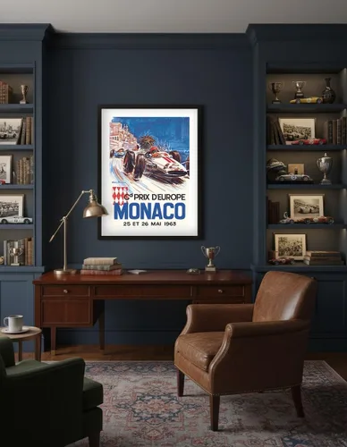 Vista 4 de Mónaco Grand Prix Europe (Gd Prix D'Europe) - Póster de carreras de coches vintage por Michel Beligond c.1963 - Impresión artística maestra