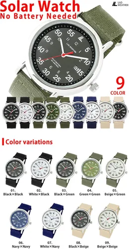 Vista 2 de LAD WEATHER Reloj de hombre con correa de nailon militar solar, Beige, Militar