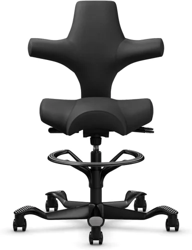 Vista 4 de HAG Capisco Sit to Stand - Silla de pie con marco negro, tapizada de ónix negro con anillo para el pie Negro Onyx
