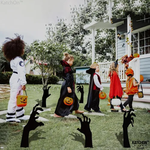 Vista 7 de KatchOn, Letreros aterradores de mano con estacas – Grandes, 16 pulgadas Letreros de patio de Halloween para decoraciones de Halloween al aire