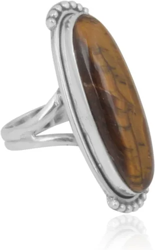 Vista 2 de Anillo largo ovalado de ojo de tigre 925 anillo de cóctel de plata esterlina hecho a mano joyería de plata anillo de dedo medio anillo de boda