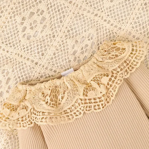 Vista 40 de Conjunto de ropa de bebé niña para bebé, mameluco de encaje blanco de manga larga + pantalones de mezclilla