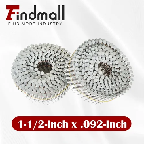 Vista 2 de findmall Clavos para revestimiento de 1-1/2 pulgadas, 3600 unidades, collados con alambre en bobina de 15 grados, cabeza redonda completa, clavos