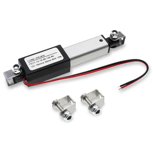 Vista 7 de Mini actuador lineal de 12 V, carrera de 0.4 pulgadas, 40N/9 libras, 0.591 in/s, actuador micro lineal impermeable IP54 con soportes de montaje