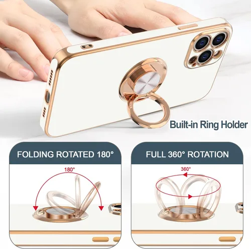 Vista 4 de Hython Funda para iPhone 13 Pro Max con soporte de anillo [soporte de anillo giratorio de 360° con soporte magnético] [borde chapado en oro rosa]
