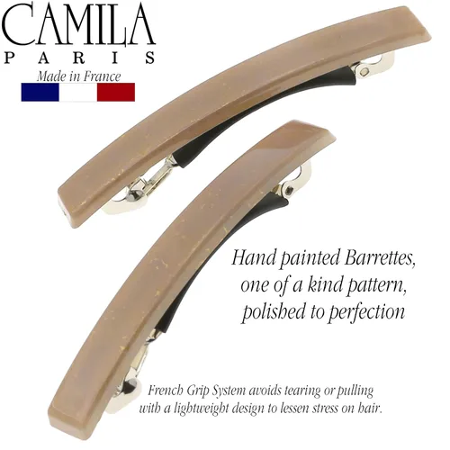 Vista 2 de Camila Paris CP3074 - Pinzas de pelo francés para niñas, juego de 2 pinzas de metal de goma beige, agarre fuerte, antideslizantes, accesorios