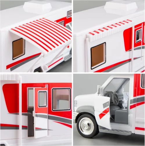 Vista 3 de BDTCTK Escala 1:28 DIY Autocaravana de lujo DIE-CAST Modelo de coche, aleación de zinc, vehículos de tracción fundidos a presión juguetes para niños