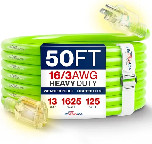Vista 49 de Cable de extensión SJT de 12/3 300 V con luz LED para uso en interiores y exteriores con enchufe con iluminación LED Amarillo