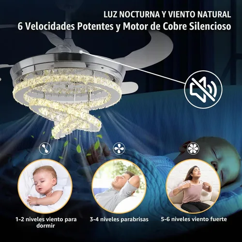 Vista 4 de Ventilador de techo de 42" de cristal con luces, ventilador de araña de cristal moderno DIY con control remoto, ventilador de techo retráctil