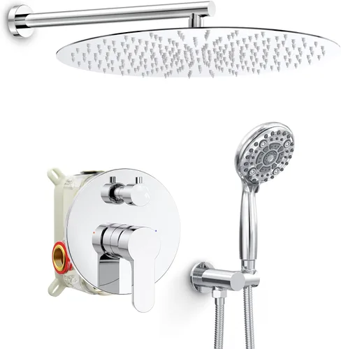 Vista 18 de SR SUN RISE Grifo de ducha – Sistema de cabezal de ducha multifuncional de alta presión de 10 pulgadas con accesorios de cabezal de ducha de mano