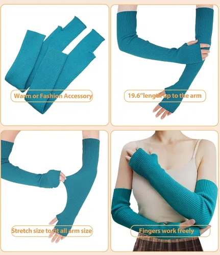 Vista 45 de Guantes cálidos de cachemira de brazo largo para mujer, guantes de invierno acogedores sin dedos, calentadores de brazos suaves, gran regalo
