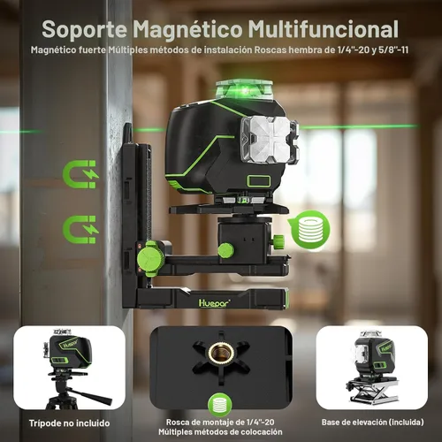 Vista 7 de Huepar Nivel láser S04CG 4D 360 autonivelante con poste de nivel láser profesional de 12 pies/3,7 M