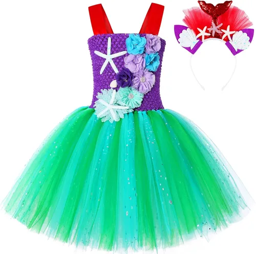 Vista 4 de Koatobbor Mermaid Princess Costume LED Light Up Mermaid Tutu Dress for Girls Halloween Dress Up Outfit 3-8Years
