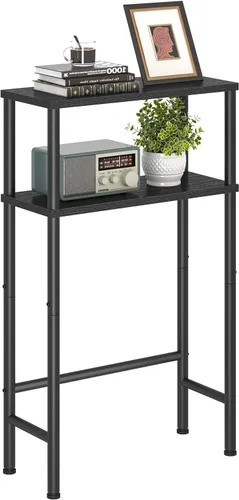 Vista 8 de Asgolion Mesa consola estrecha, mesa de entrada pequeña de 15.7 pulgadas, mesa de sofá de 2 niveles con almacenamiento, mesas consola delgadas