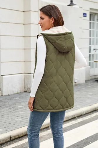 Vista 7 de ECOWISH Chaleco largo acolchado para mujer: chaqueta de forro polar reversible con cremallera para otoño 2025, abrigo de invierno cálido sin mangas