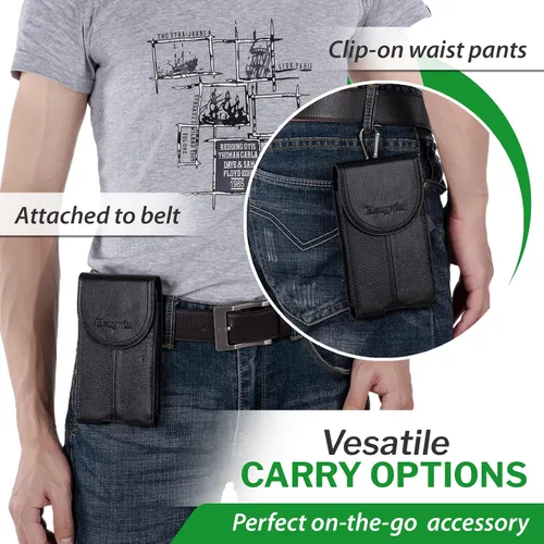 Vista 6 de Funda de cuero real para cinturón de teléfono celular con clip de Soporte para cinturón para iPhone 17/16/15 Pro Max, Samsung Galaxy s26 Ultra S25