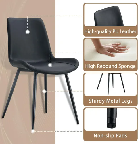 Vista 6 de Juego de 4 mesas de comedor negras para mesa de comedor de 4,50 pulgadas para 4, sillas de cocina de piedra sinterizada, fácil de montar, adecuado