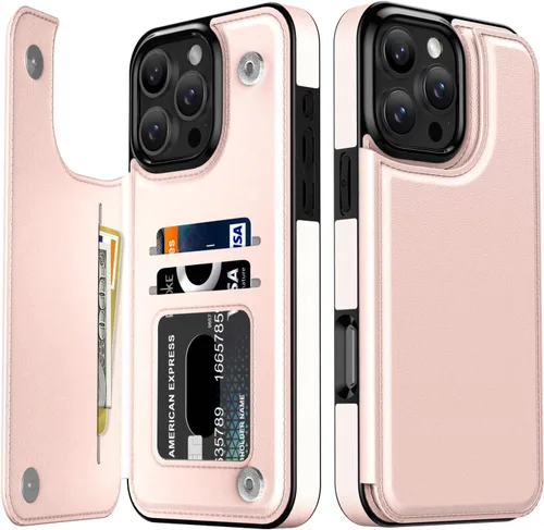 Vista 306 de LETO para iPhone 15 Pro Funda tipo cartera - Tapa tipo folio con patada - Diseños de moda - Tarjetero - Funda protectora para mujeres y niñas - 6.1