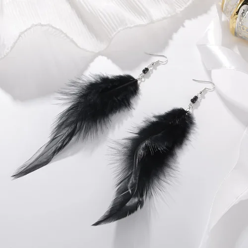 Vista 3 de RUOFFETA Aretes largos de plumas para mujer, aretes bohemios bohemios, multicolor, aretes de plumas hechos a mano para mujer
