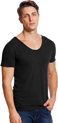 Vista 3 de Camisetas con cuello en V para hombre, cuello redondo, manga corta, ajustadas, básicas, camiseta casual