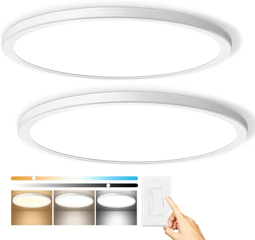 Vista 8 de Lámparas de techo de montaje empotrado de 3200 lm, color negro, 12 pulgadas, luces LED de techo regulables para dormitorio, CCT ajustable 3000K