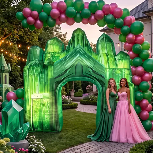 Vista 2 de VIHOSE Arco de castillo inflable verde de 10 pies con luces LED