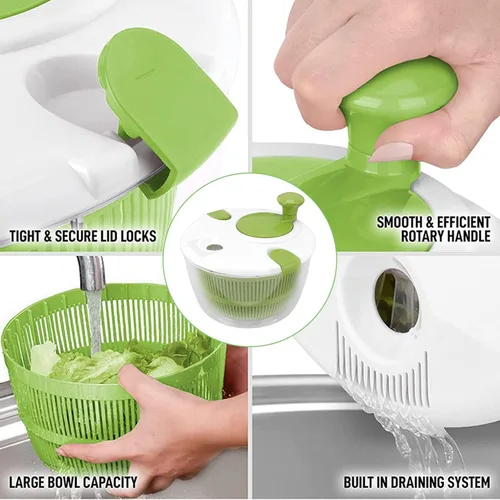 Vista 6 de Lavadora de secadora giratoria de ensalada, manivela grande profesional, utensilios de cocina para ensalada, manivela de mano, multifuncional
