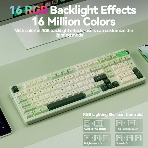 Vista 7 de LEOBOG A98 - Teclado mecánico 96% inalámbrico Tri-Mode BT5.02.4GHzUSB-C, teclado cremoso con teclado numérico, estructura de junta intercambiable