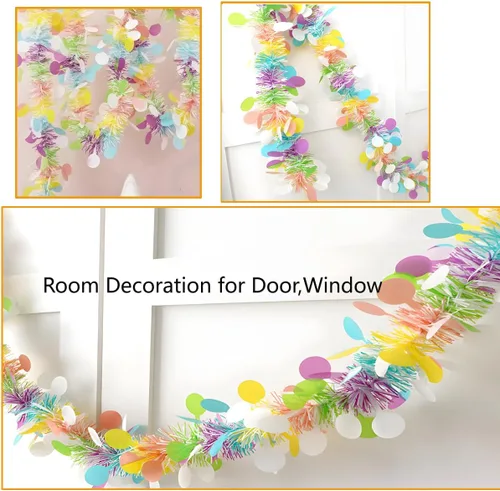Vista 4 de Guirnalda de Pascua, guirnaldas de oropel de primavera pastel de 50 pies para interiores y exteriores, oficina, árbol, ventana, suministros