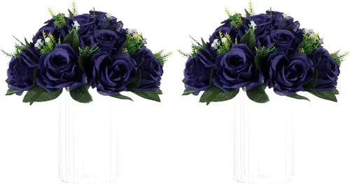 Vista 11 de NUPTIO Arreglo de Bolas de Flores en Ramo - 2 Piezas de 9.5 Pulgadas de Diámetro Bolas de Flores Falsas Carmesí Rosas para Centros de Mesa Mesas