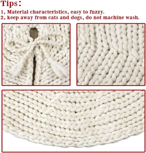 Vista 4 de Falda de árbol de Navidad de 48 pulgadas: Falda de árbol tejida gruesa para árbol de 7.5 pies, falda de árbol de crochet en crema y blanco, faldas