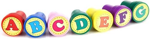 Vista 2 de LUCKYBIRD Sellos de letras para aula y profesores, coloridos sellos de plástico autoentintados del alfabeto para niños, 26