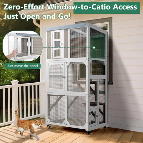 Vista 4 de Catio portátil de 63" con ruedas, recinto para gatos al aire libre