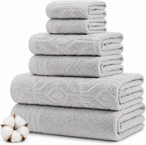 Vista 17 de Modern Threads Juego de toallas de baño de algodón de 6 piezas, toallas ultrasuaves de 550 GSM, juego de baño con toallas de mano y paños de baño