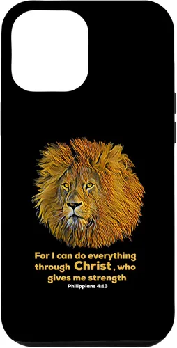 Vista 10 de Funda para iPhone 12 mini Filipenses 4:13 versículo de la Biblia cristiana de regalo de león cristiano